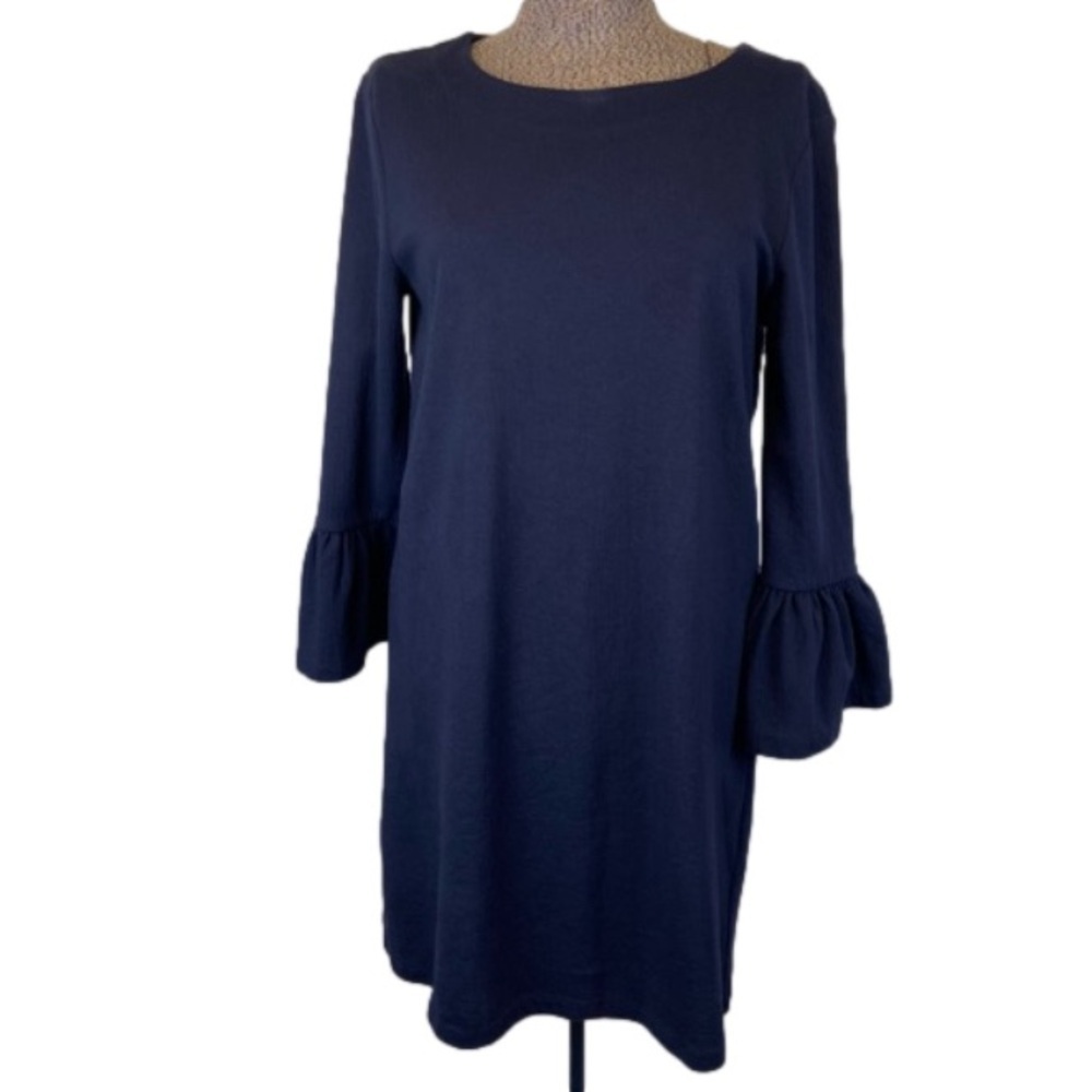 NEW! J Crew Cotton Blend Navy Blue Shell Dress Bell Sleeves Straight Bodice XL